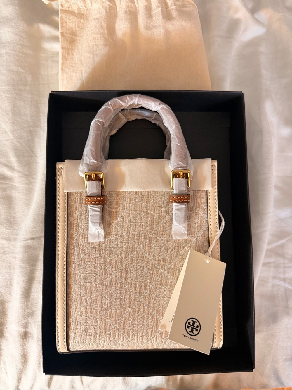 Tory Burch Beige Cream Logo Mini Tote